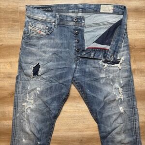 Diesel Jeans Men 31x32 Blue Tepphar Slim Carrot Stretch Italy Destroyed 0830K
